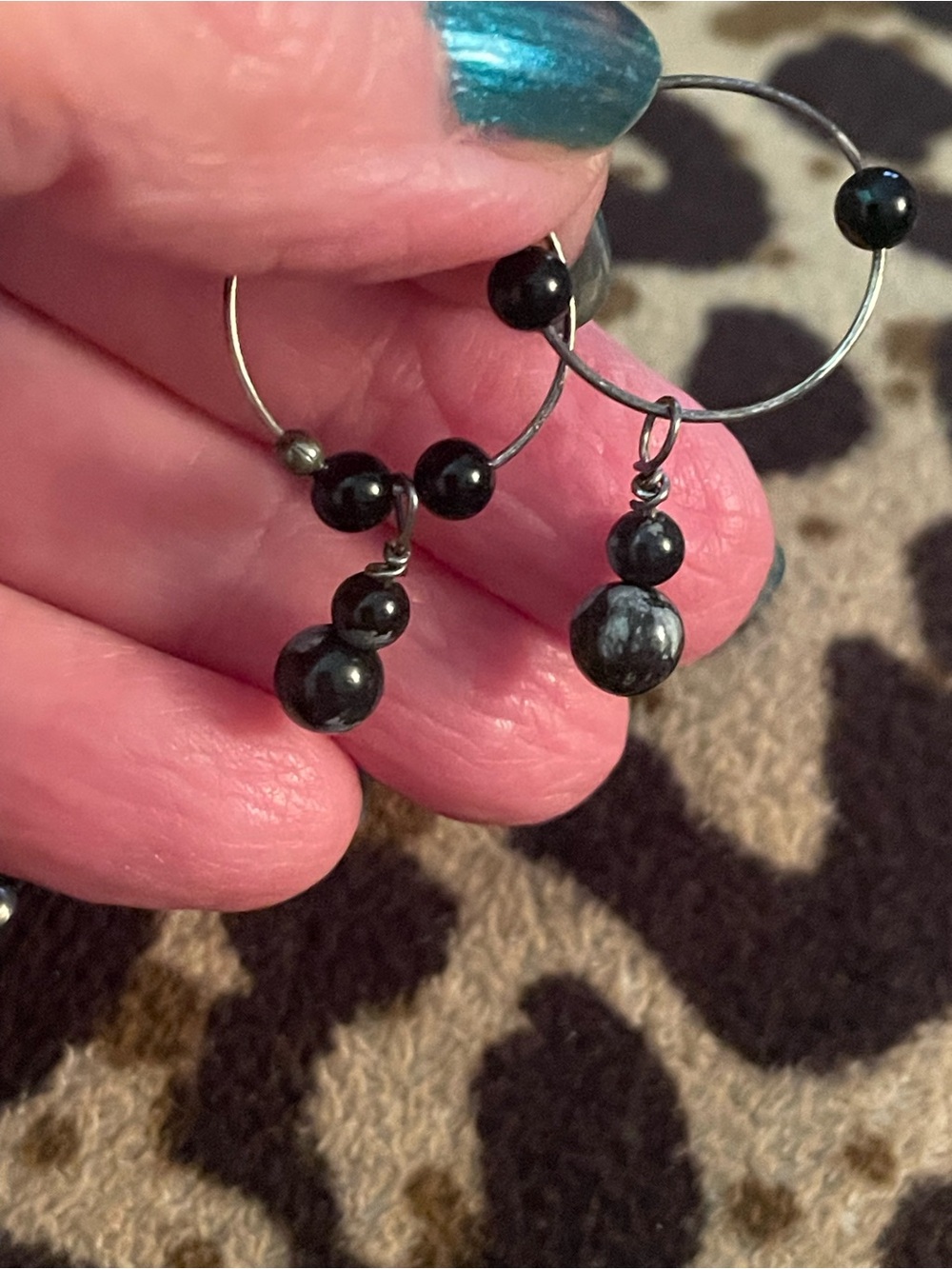 Black Beaded Necklace and Hoop Earring Set 20” with ext 23” - Picture 2 of 5